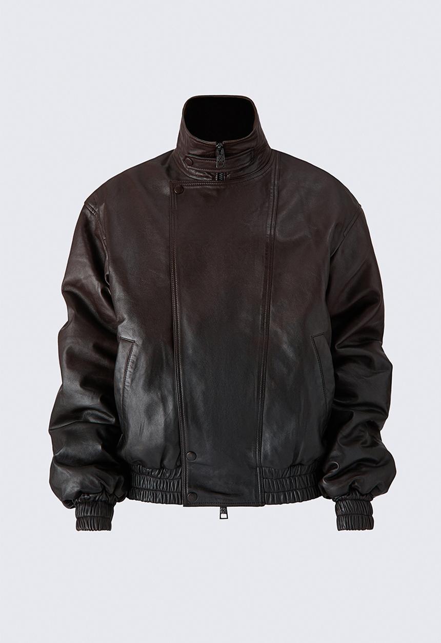 H&M - ELIE SAAB H&M: Funnel-collar leather jacket - black/brown - 1362666001