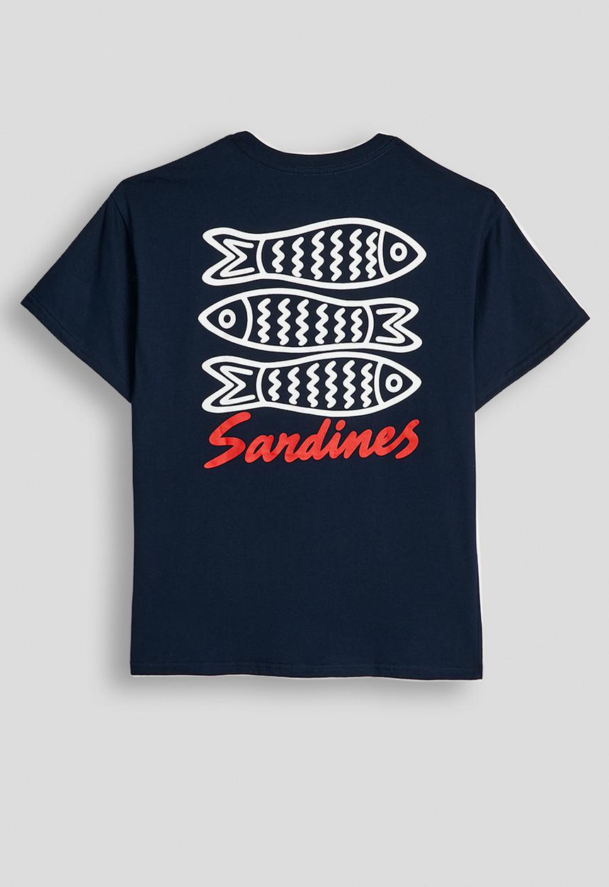 Pop Candy - Sardine graphic drop shoulder tee - navy