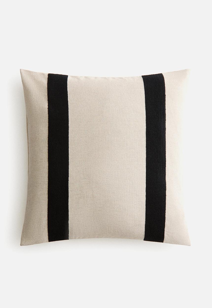 H&M - Linen-blend cushion cover - light beige/black