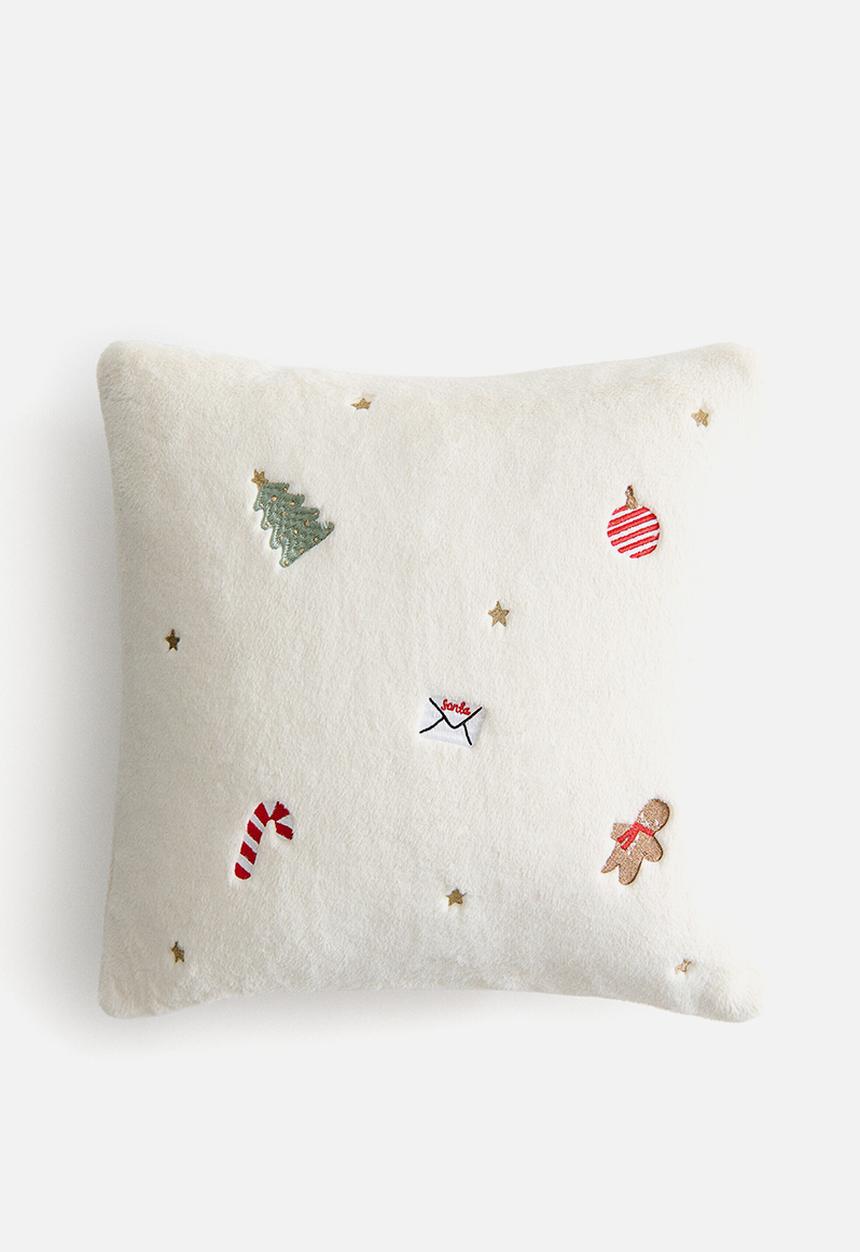 H&M - Embroidered cushion cover - cream/christmas