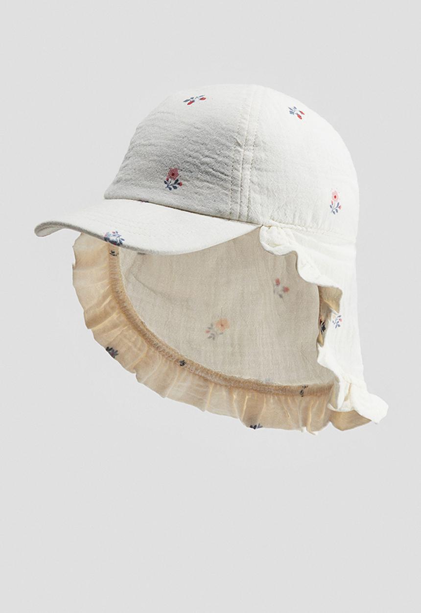 H&M - Ear-detail muslin cap - white/floral