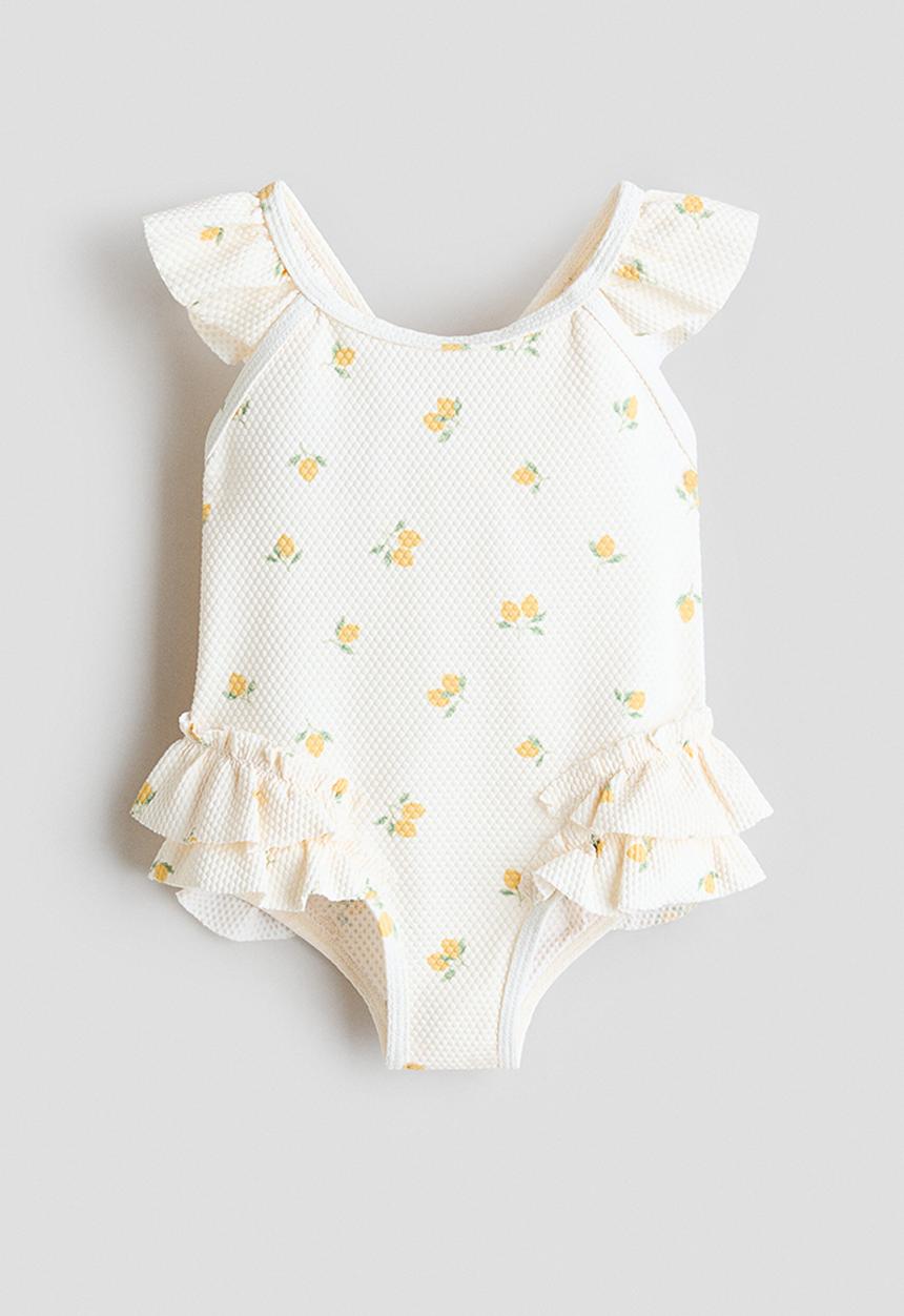 H&M - Flounce-trimmed swimsuit - white/lemons