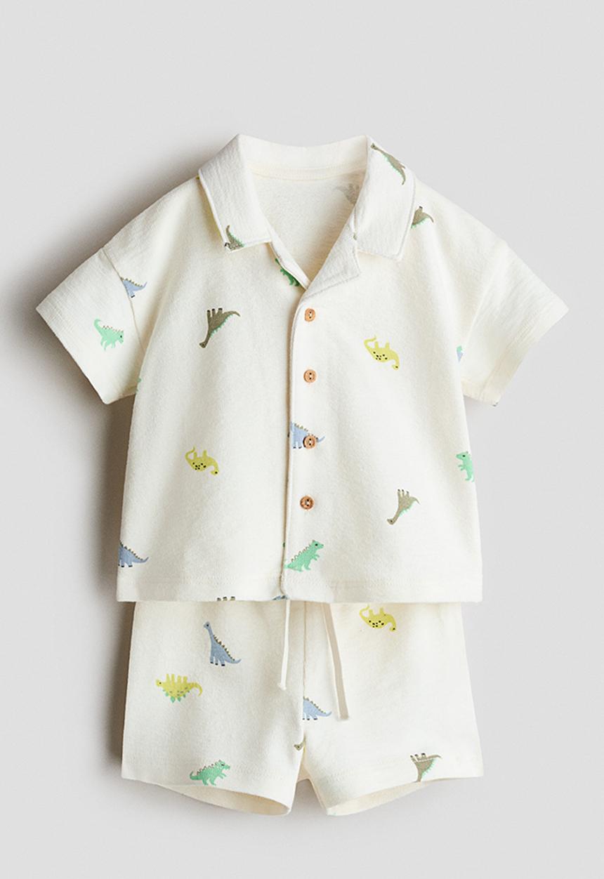 H&M - 2-Piece cotton jersey set - white/dinosaurs