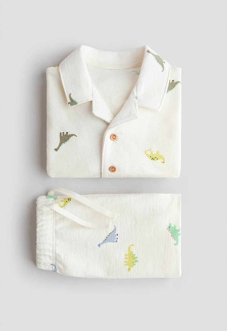 H&M - 2-Piece cotton jersey set - white/dinosaurs