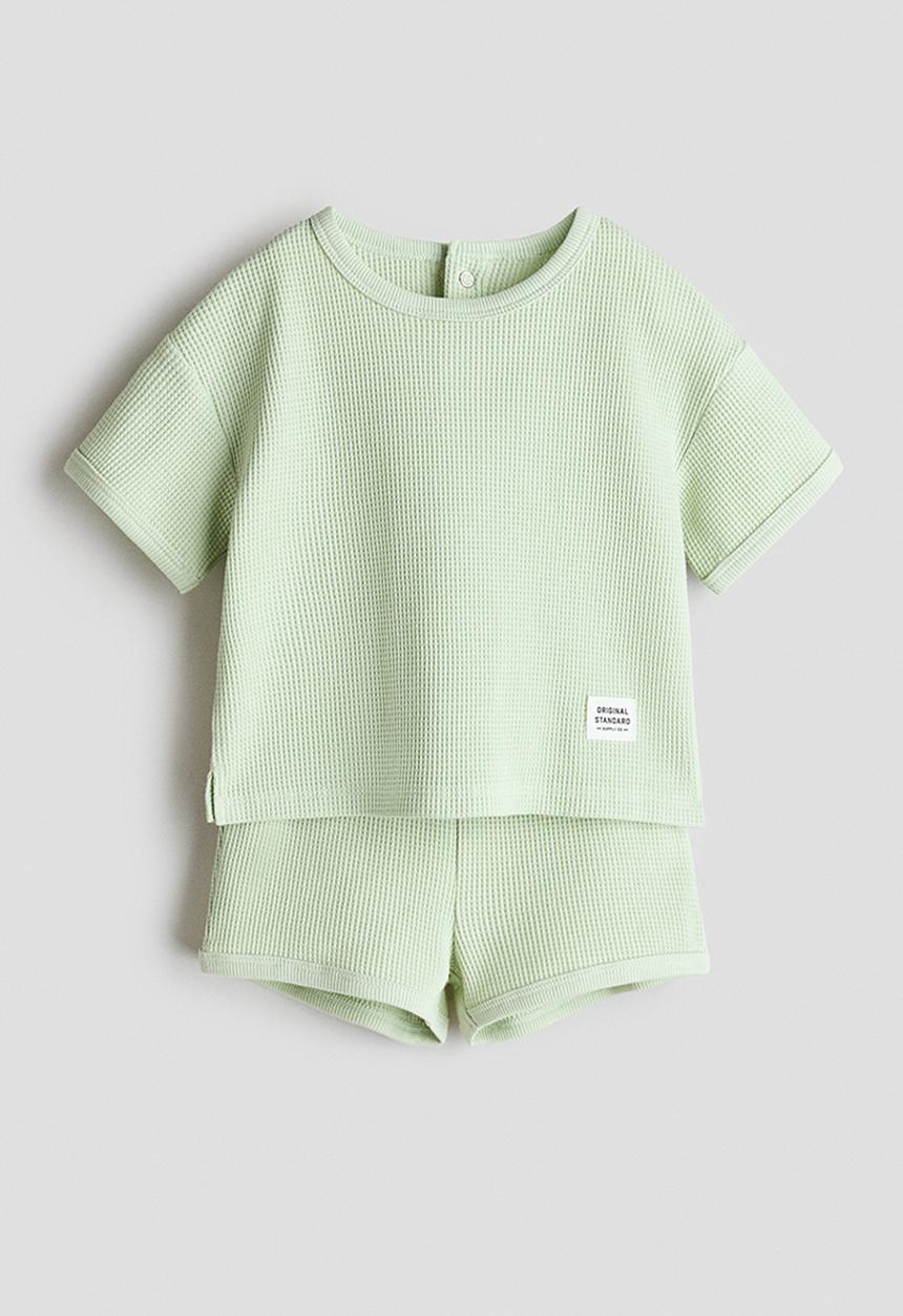 H&M - 2-piece waffled cotton set - light green