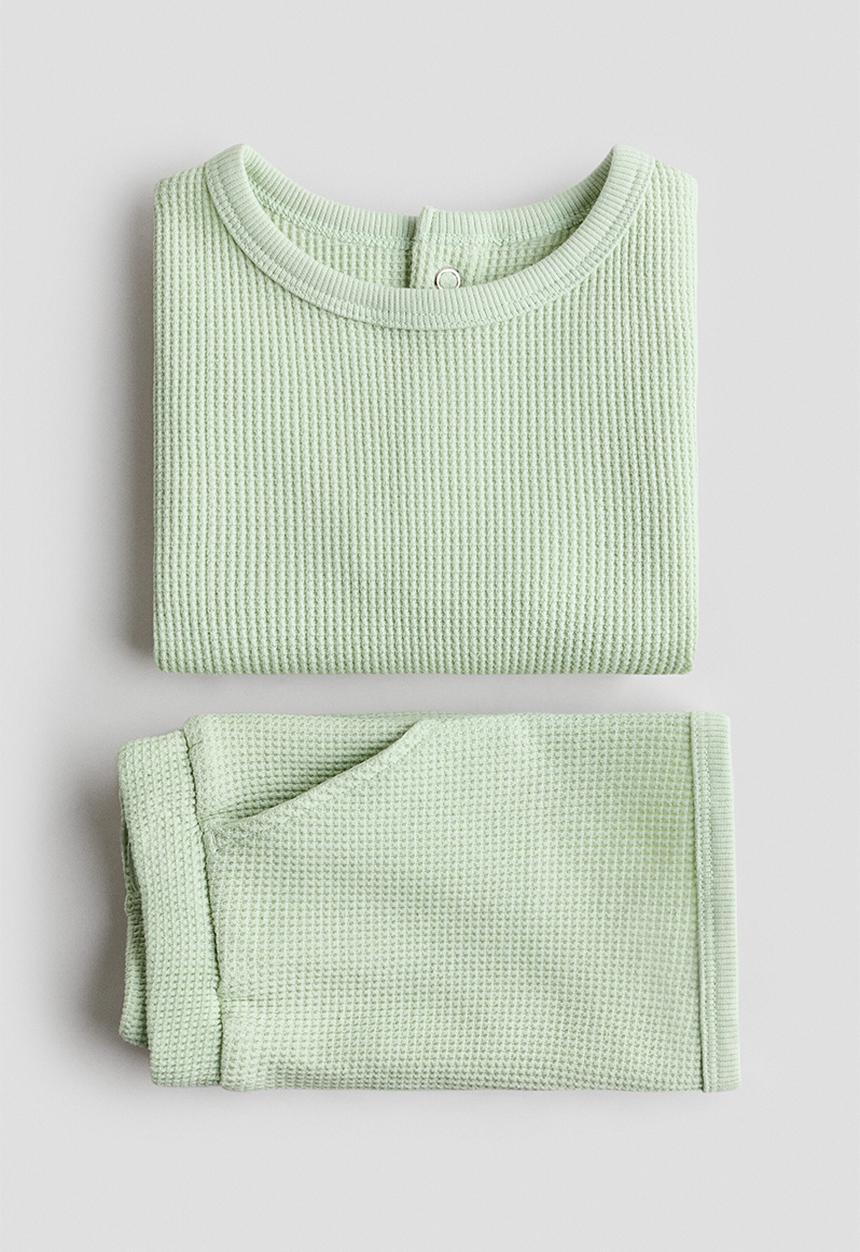 H&M - 2-piece waffled cotton set - light green