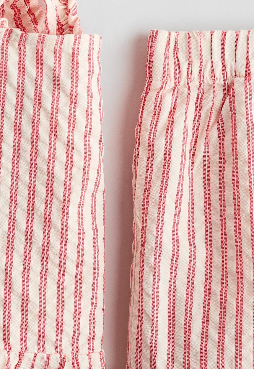 H&M - 2-piece frill-trimmed cotton set - red/beige striped