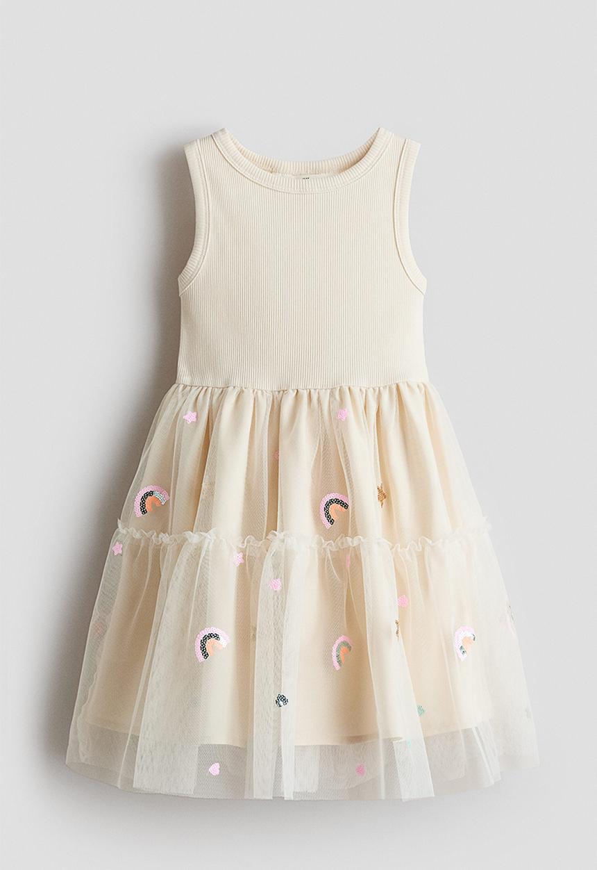 H&M - Tulle-skirt dress - cream/rainbows