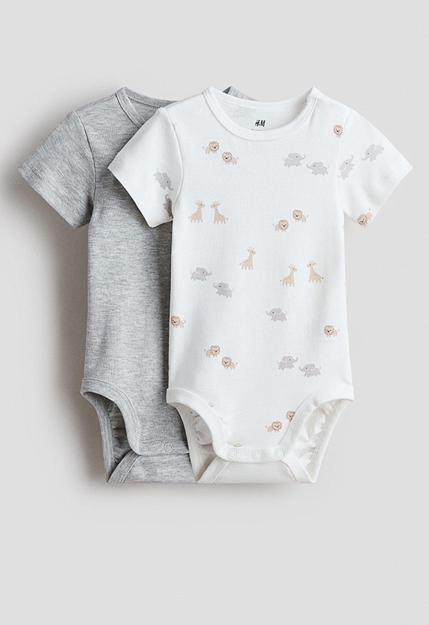 H&M - 2-Pack cotton bodysuits - light grey/animals