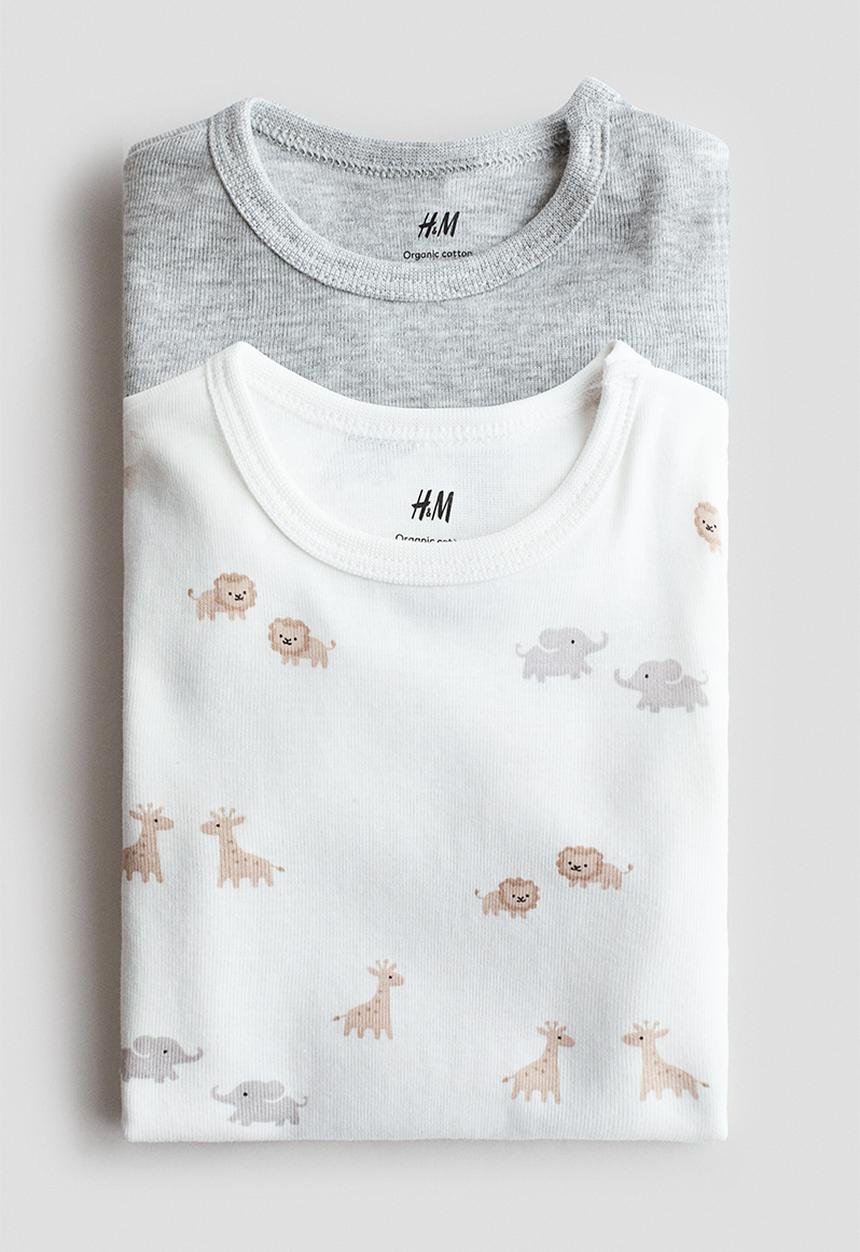 H&M - 2-Pack cotton bodysuits - light grey/animals