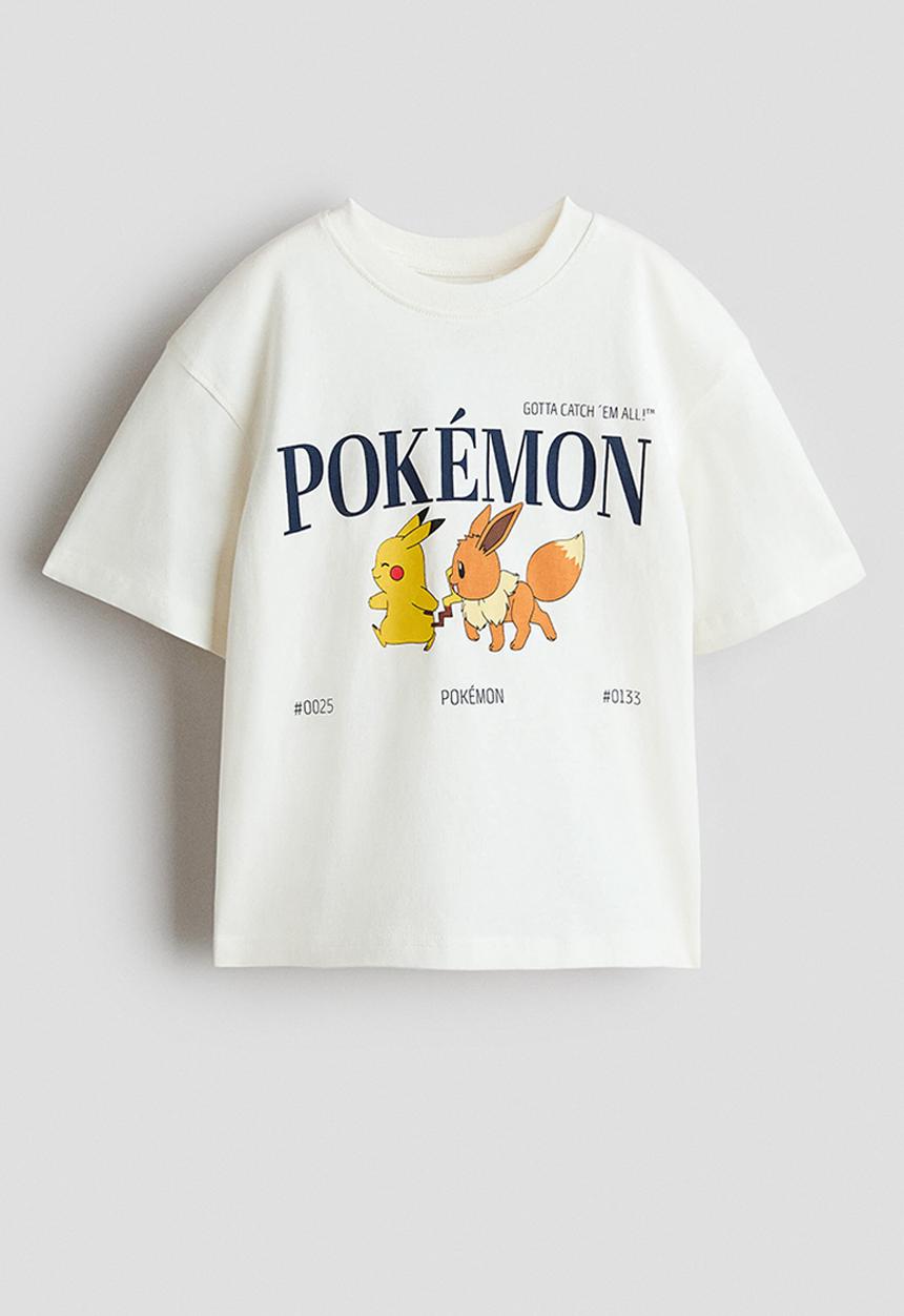H&M - Oversized printed T-shirt - white/pokemon