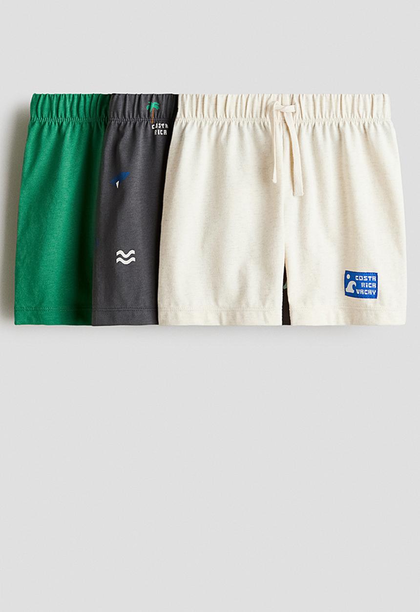 H&M - 3-Pack pull-on shorts - cream/dark grey/green