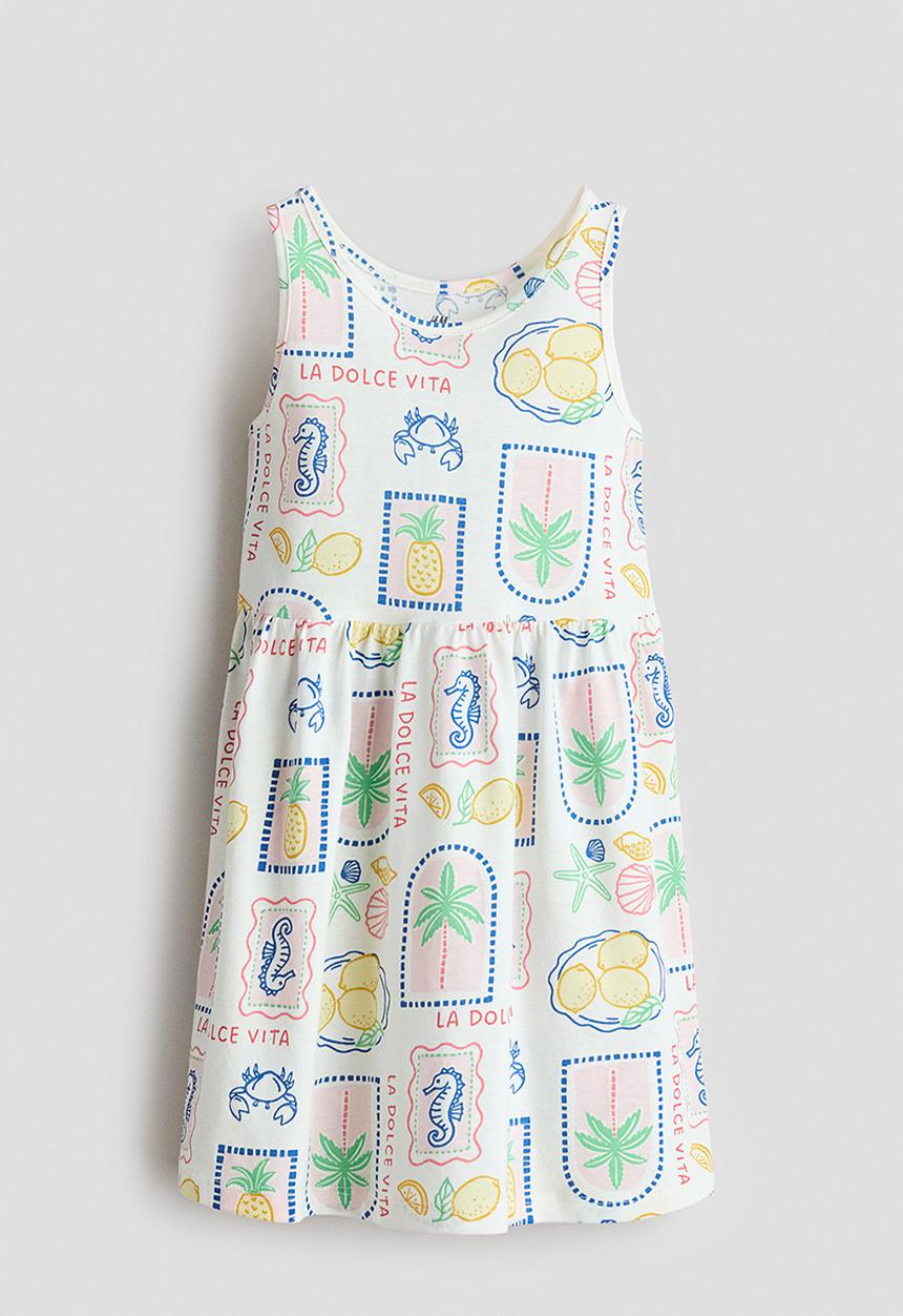 H&M - Patterned cotton dress - white/la dolce vita
