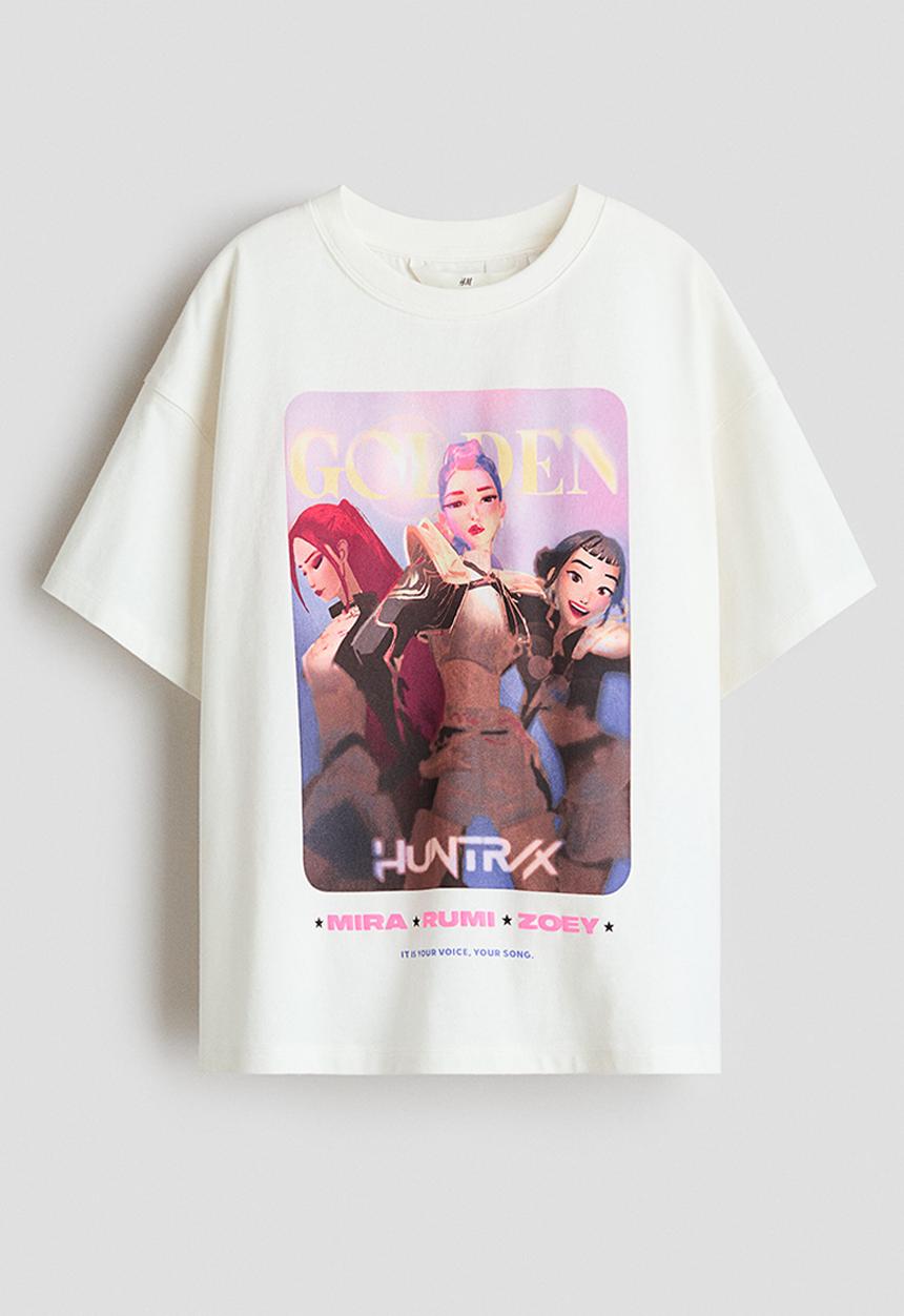 H&M - Printed cotton T-shirt - white/kpop demon hunters