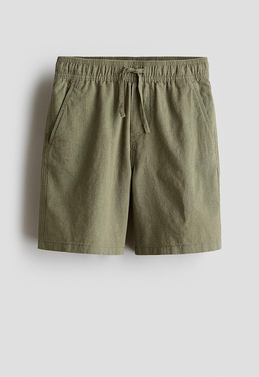 H&M - Linen-blend shorts - dark khaki green