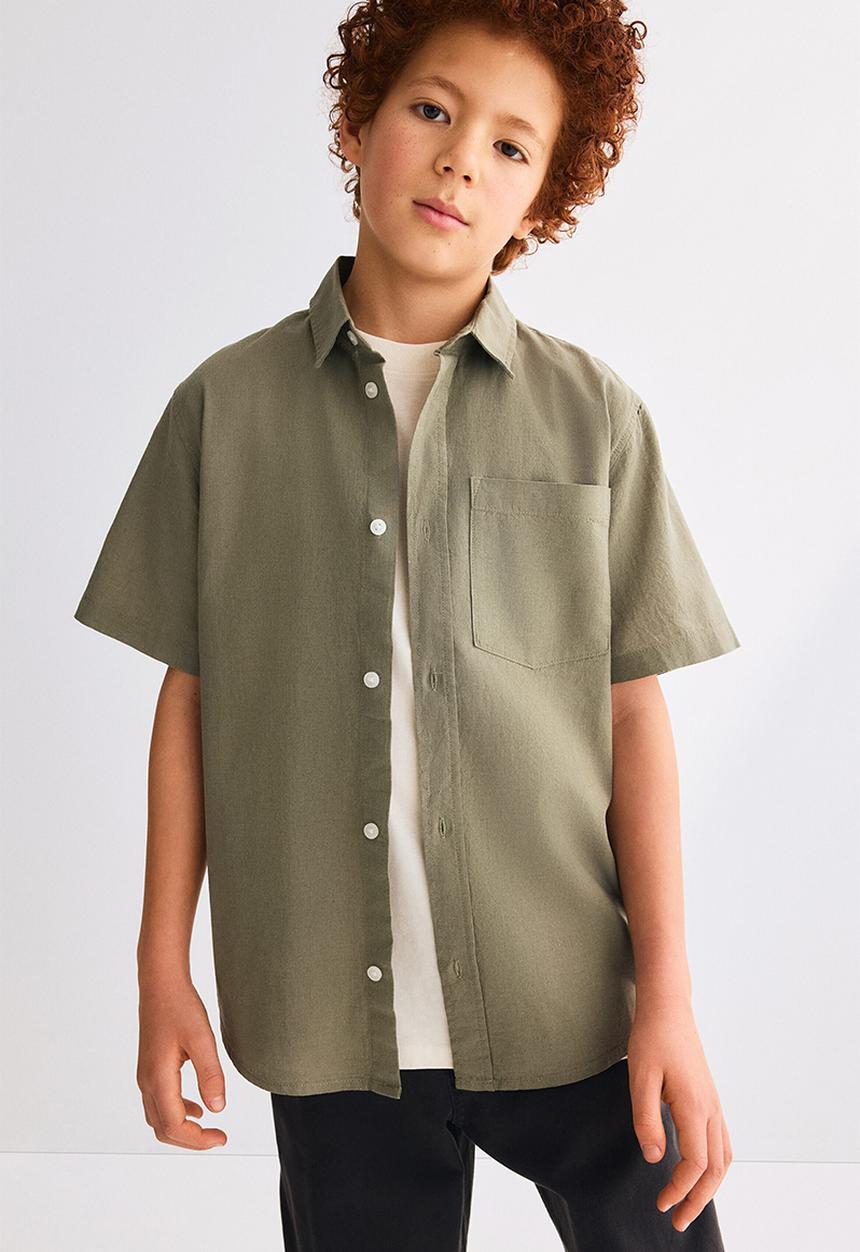 H&M - Linen-blend shirt - dark khaki green