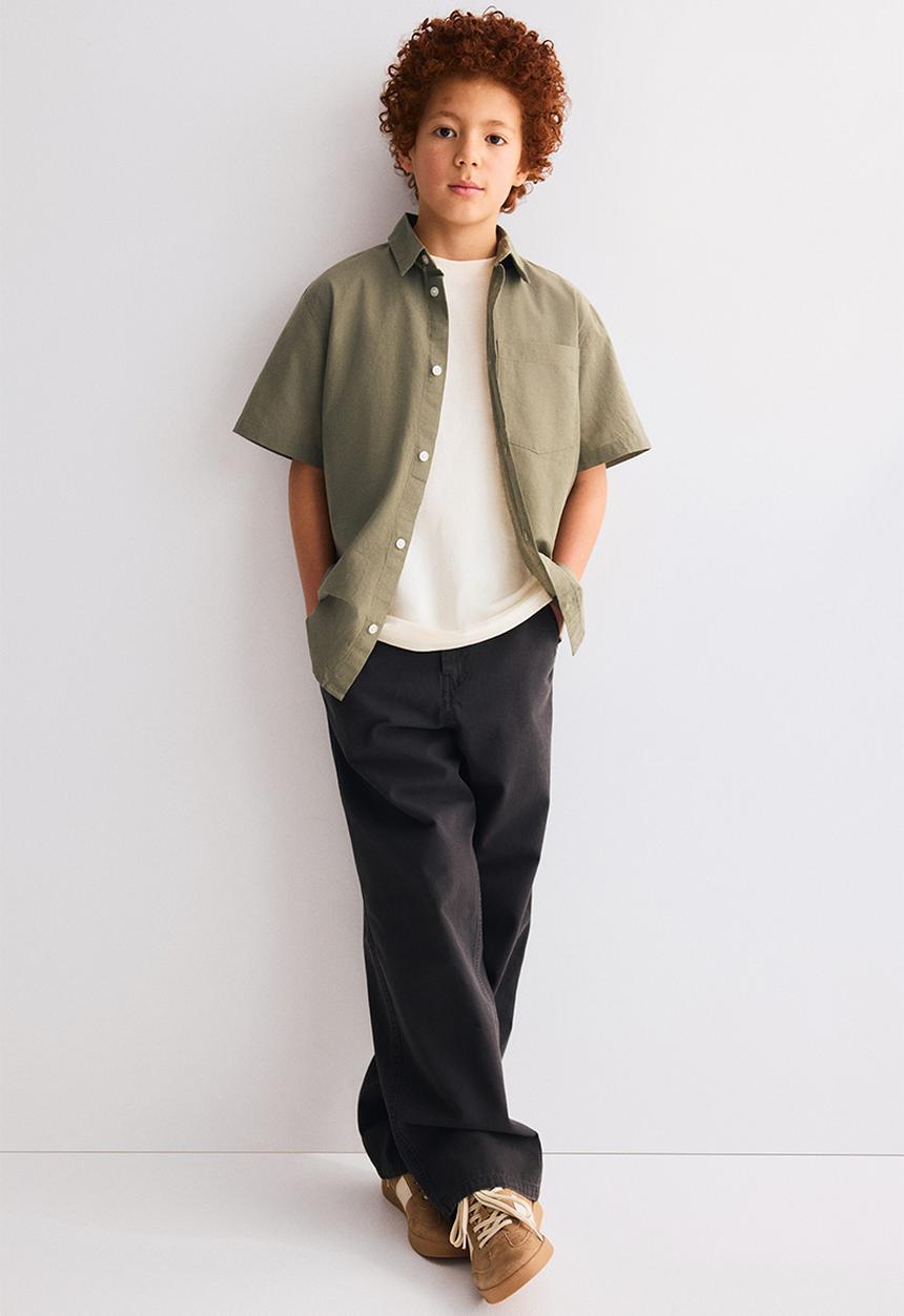 H&M - Linen-blend shirt - dark khaki green