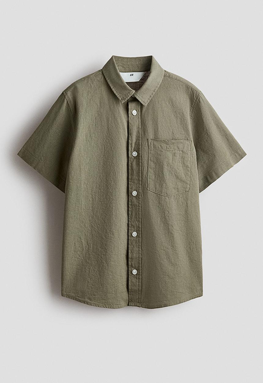 H&M - Linen-blend shirt - dark khaki green