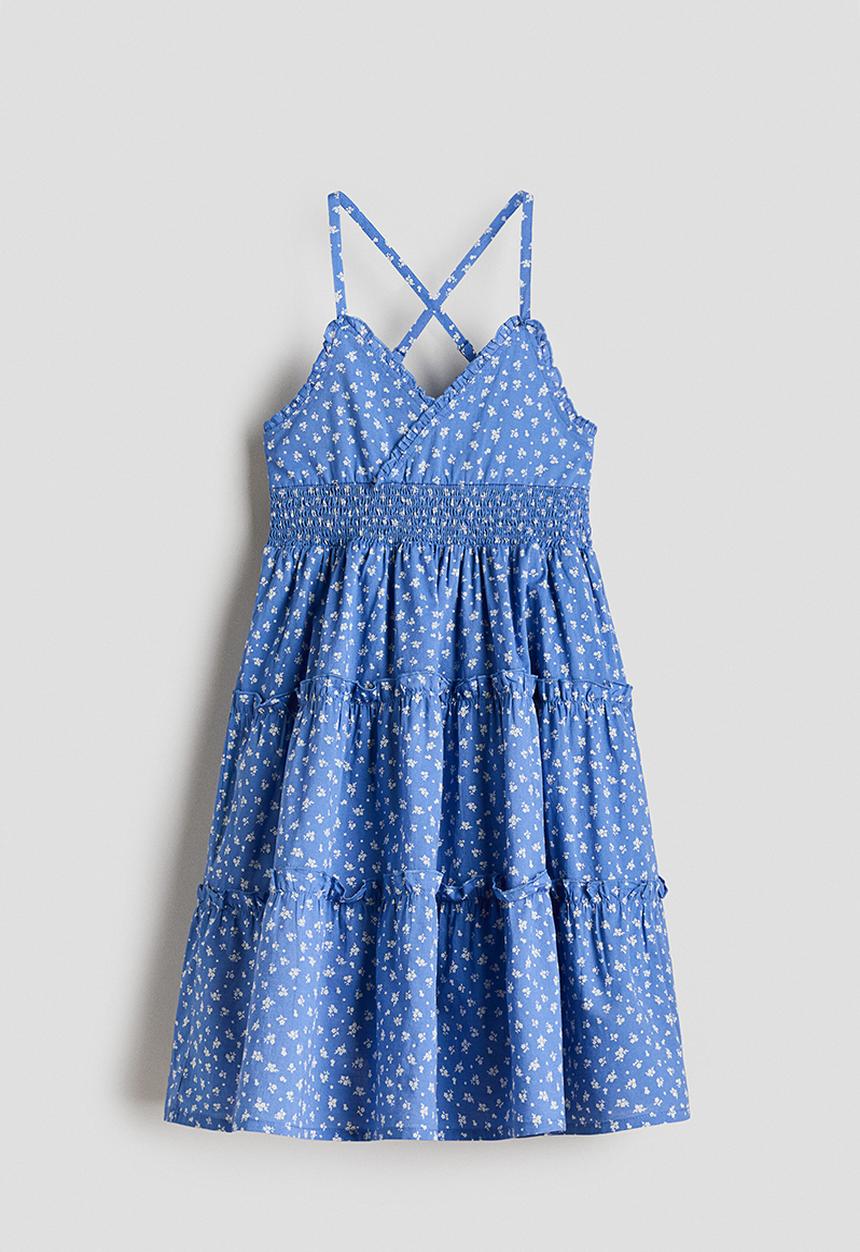H&M - Tiered cotton dress - blue/floral