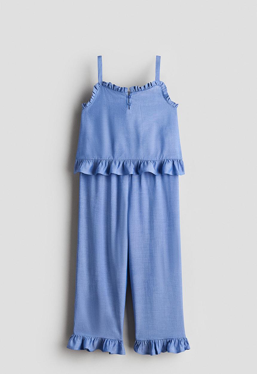 H&M - 2-piece frill-trimmed seersucker set - blue