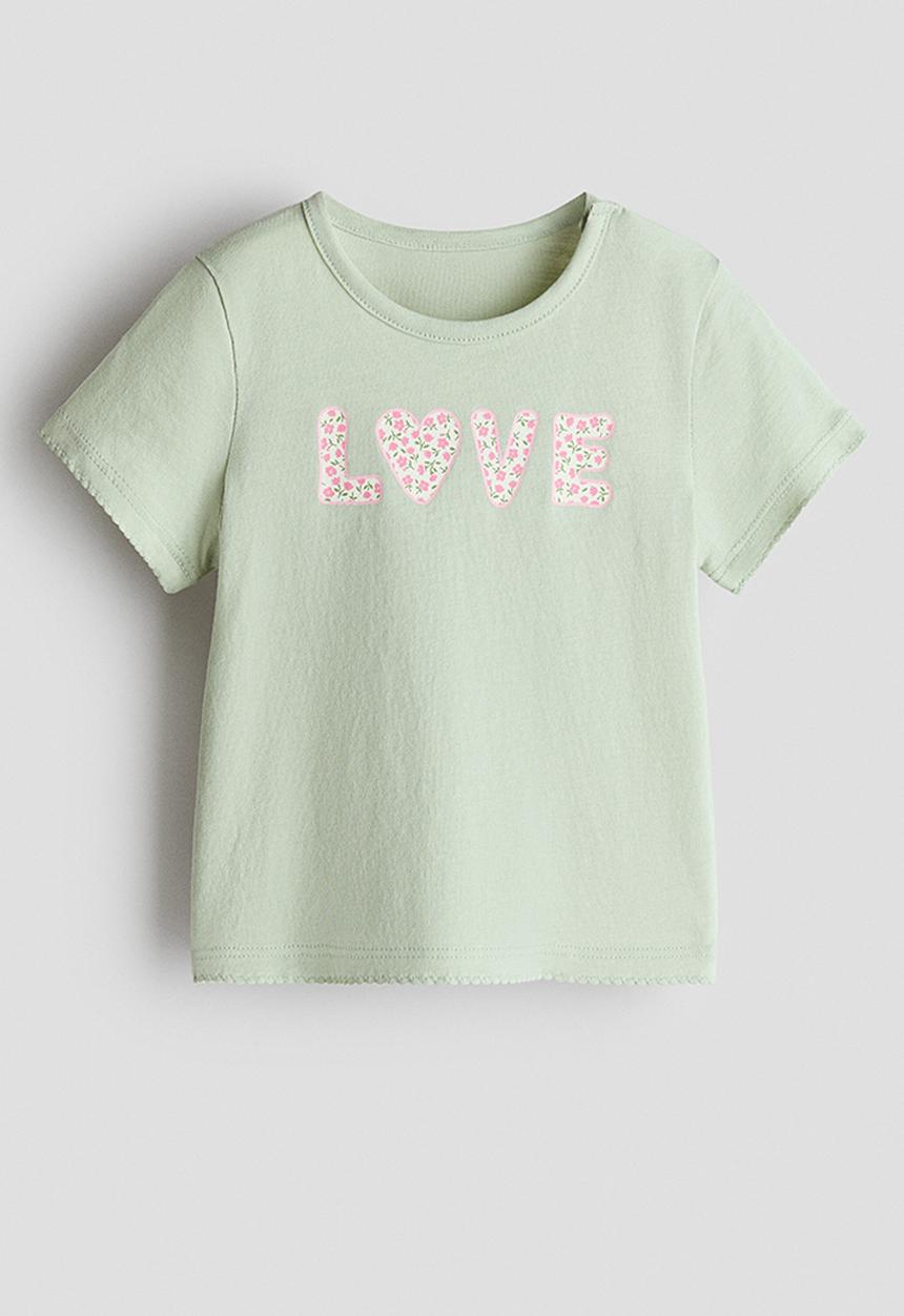 H&M - Printed cotton top - light green/love