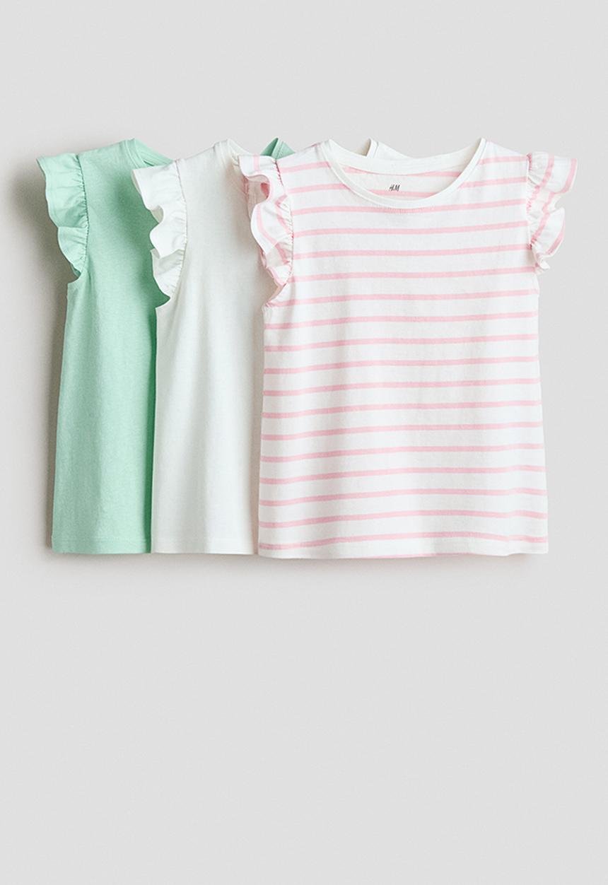 H&M - 3-pack flutter-sleeved tops - turquoise/striped