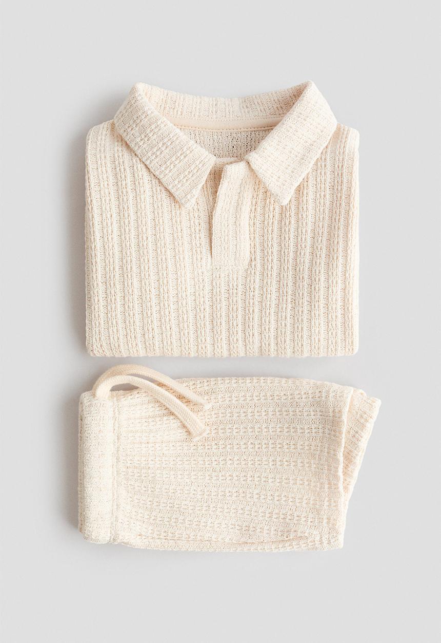 H&M - 2-piece pointelle-knit set - light beige
