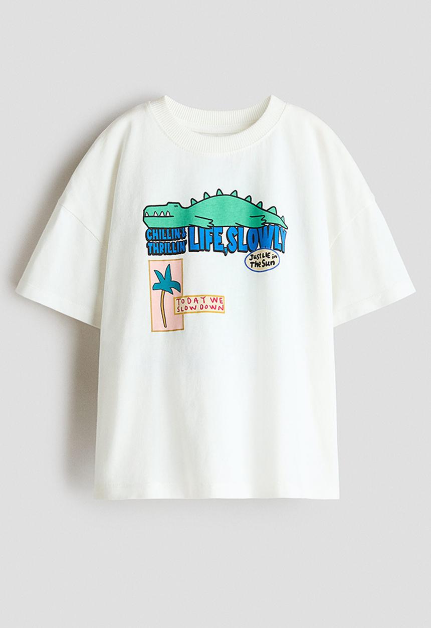 H&M - Oversized printed t-shirt - white/dinosaur