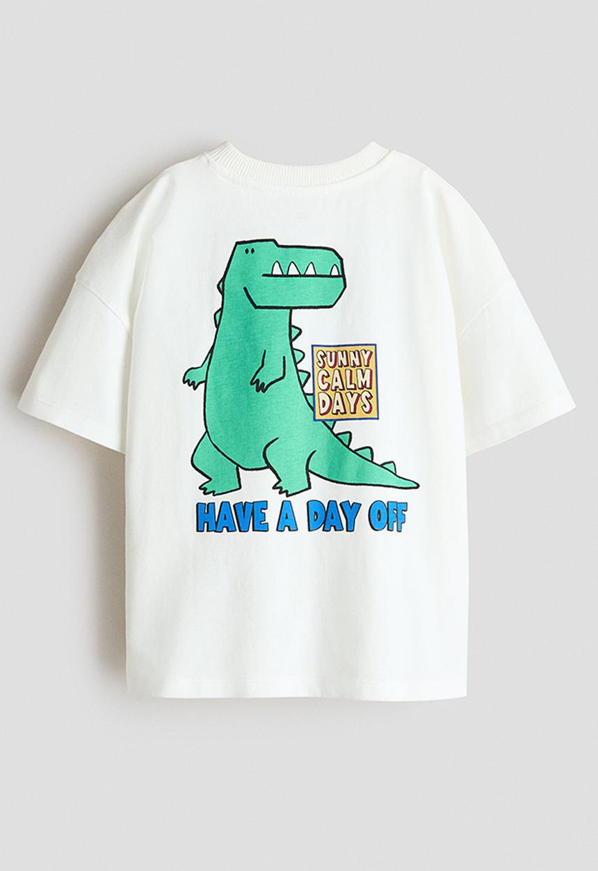 H&M - Oversized printed t-shirt - white/dinosaur