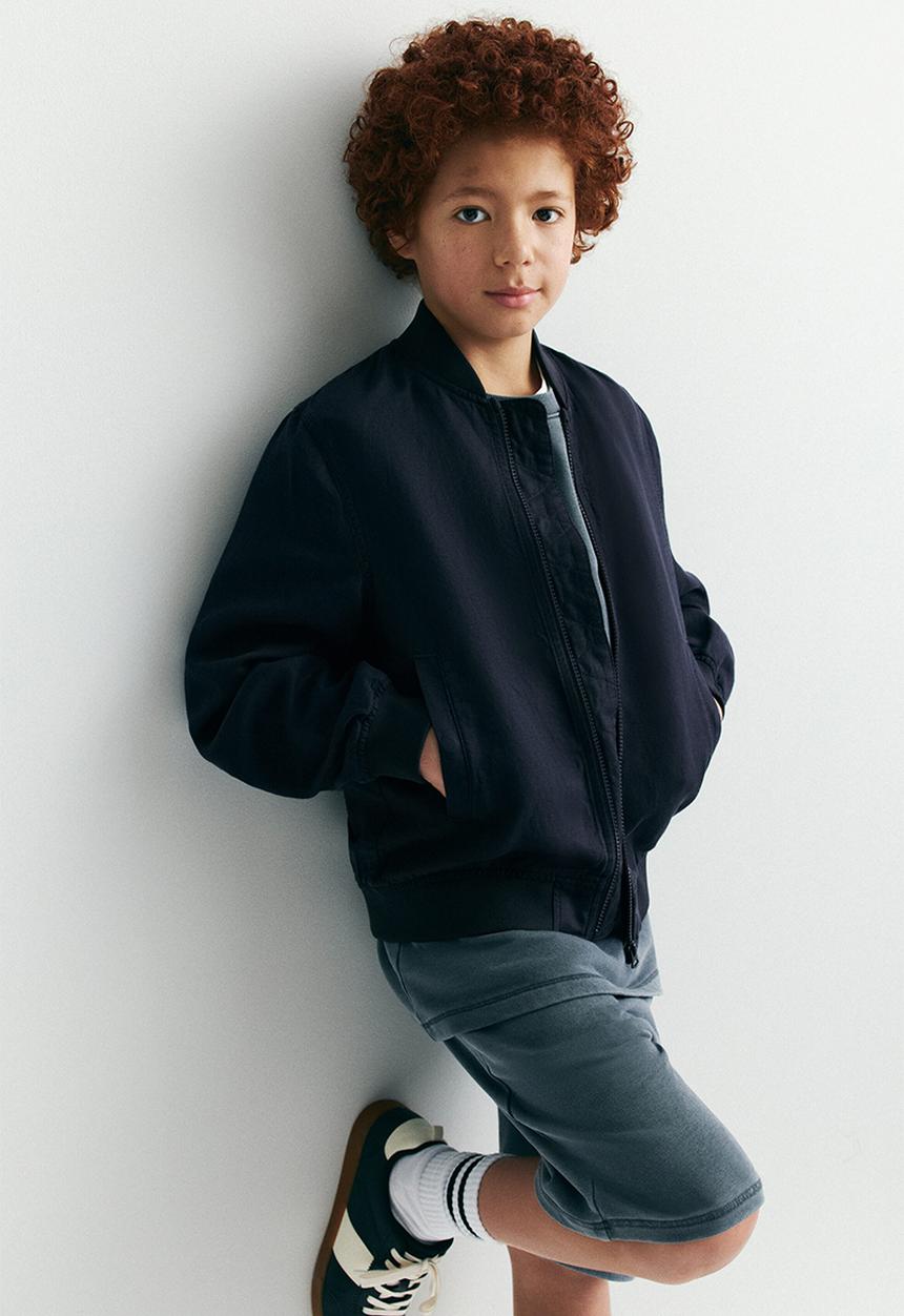 H&M - Linen-blend bomber jacket - navy blue