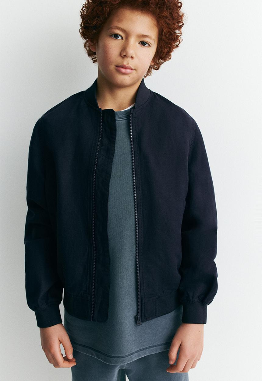 H&M - Linen-blend bomber jacket - navy blue