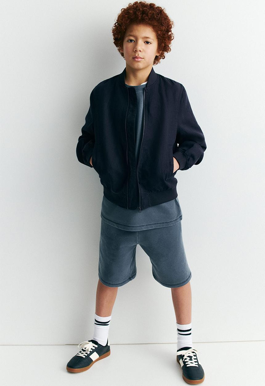 H&M - Linen-blend bomber jacket - navy blue