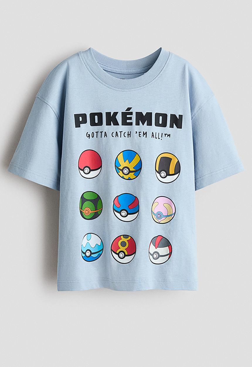 H&M - Oversized printed T-shirt - light blue/pokemon
