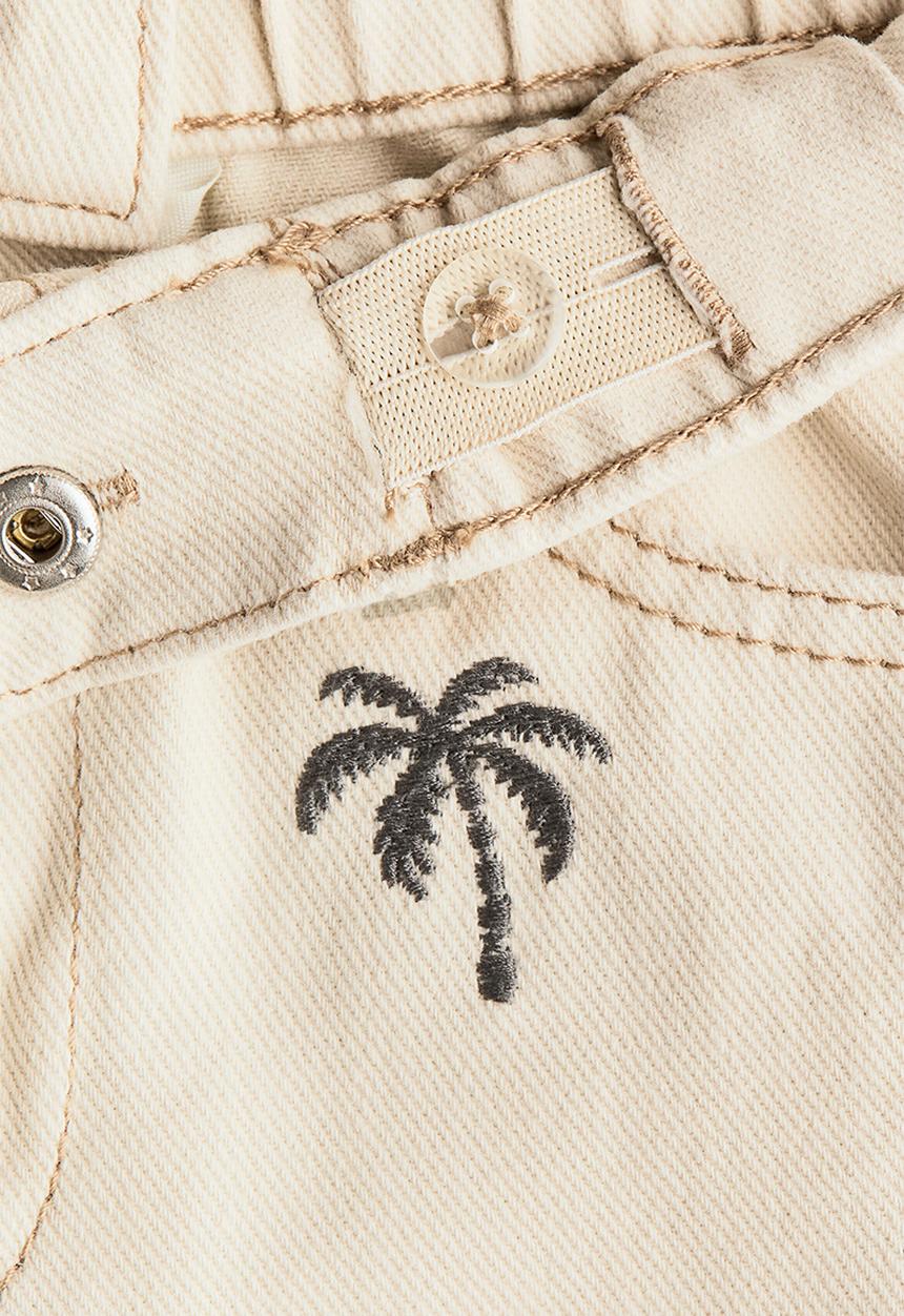 H&M - Embroidered twill shorts - light beige/palm trees