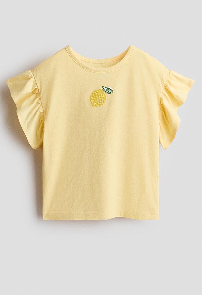 H&M - Appliqued top - light yellow/lemon