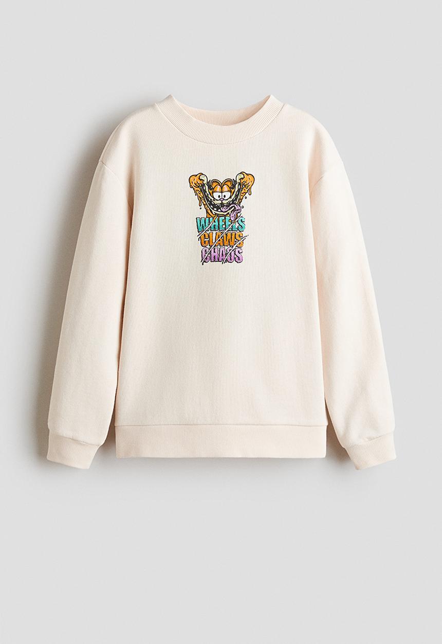 H&M - Printed cotton sweatshirt - light beige/garfield