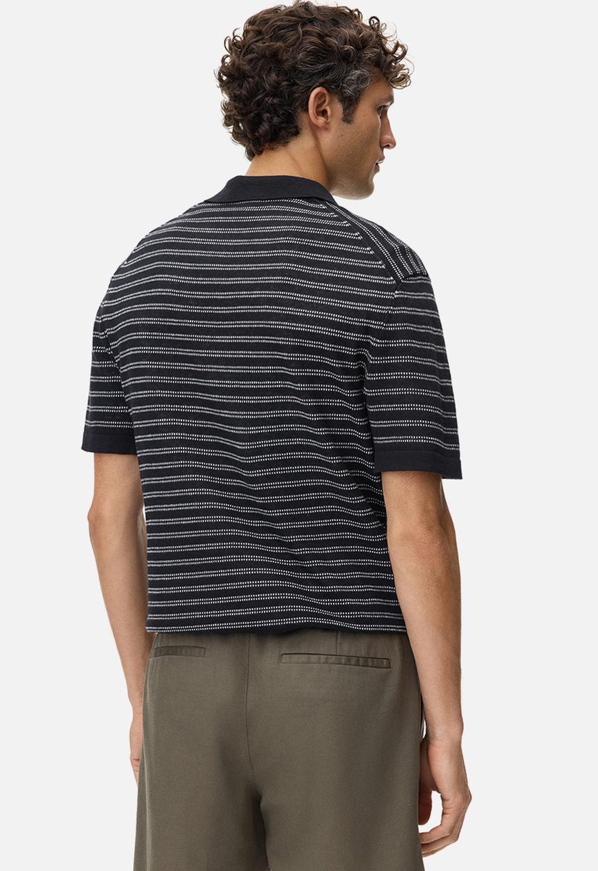 H&M - Regular fit linen-blend polo shirt - black/striped