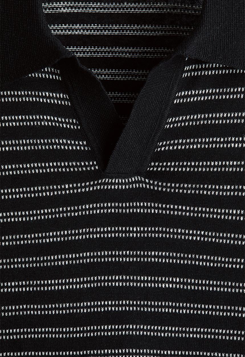 H&M - Regular fit linen-blend polo shirt - black/striped