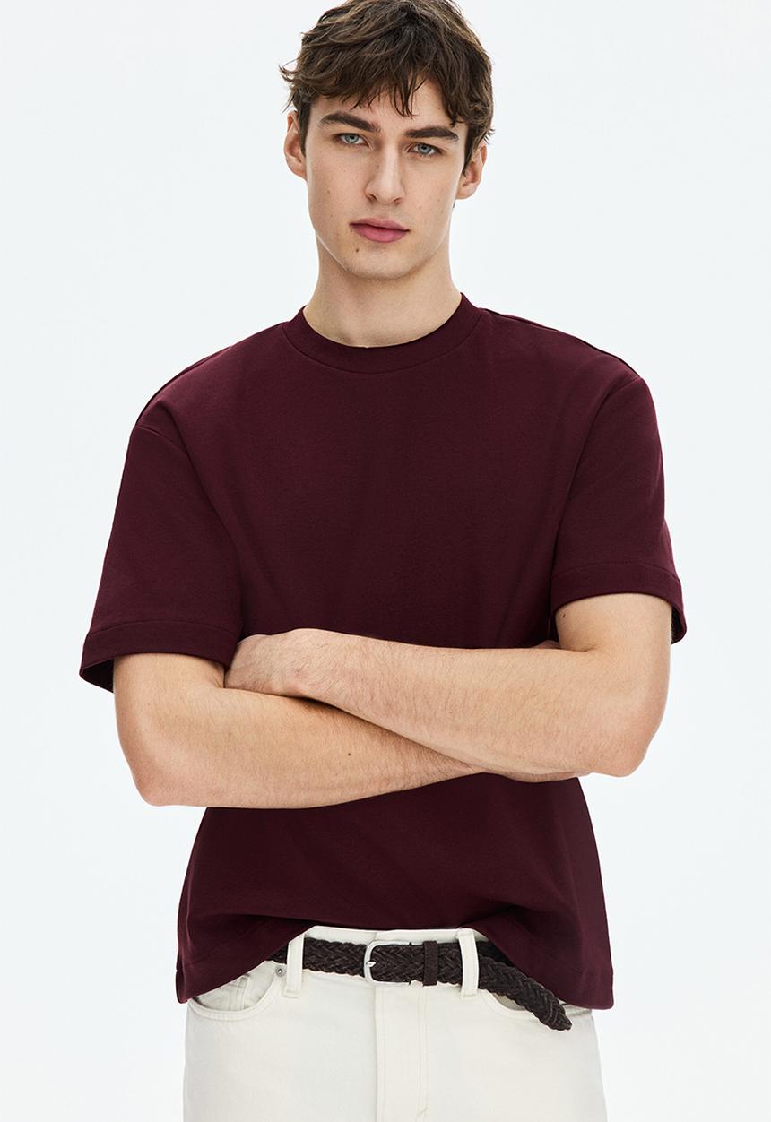 H&M - Loose fit interlock t-shirt - burgundy