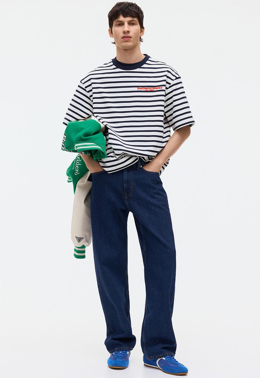 H&M - Loose fit cotton t-shirt - white/striped