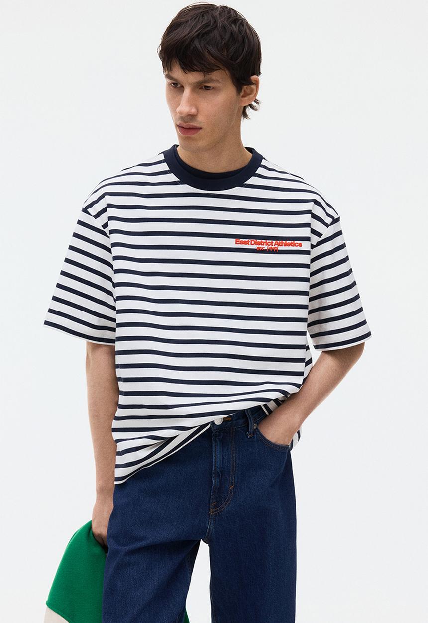 H&M - Loose fit cotton t-shirt - white/striped