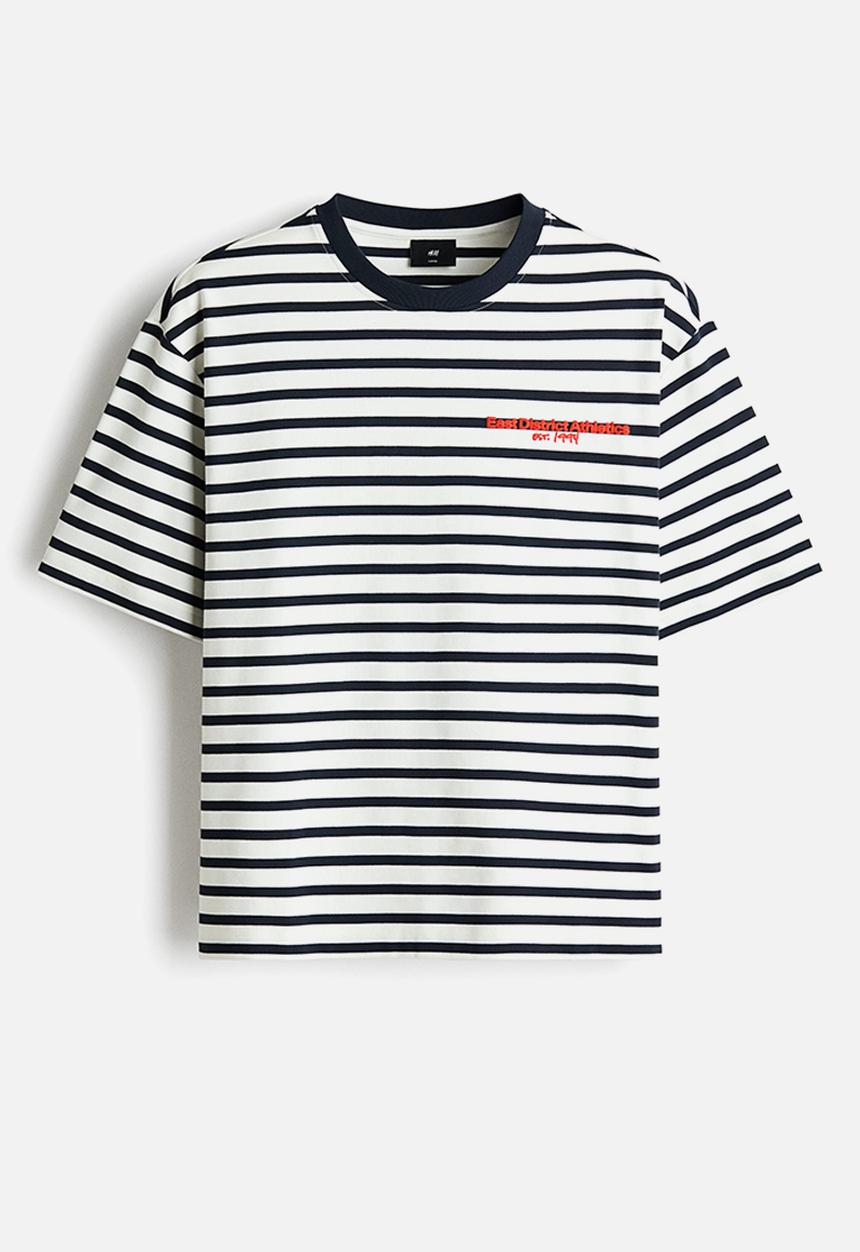 H&M - Loose fit cotton t-shirt - white/striped