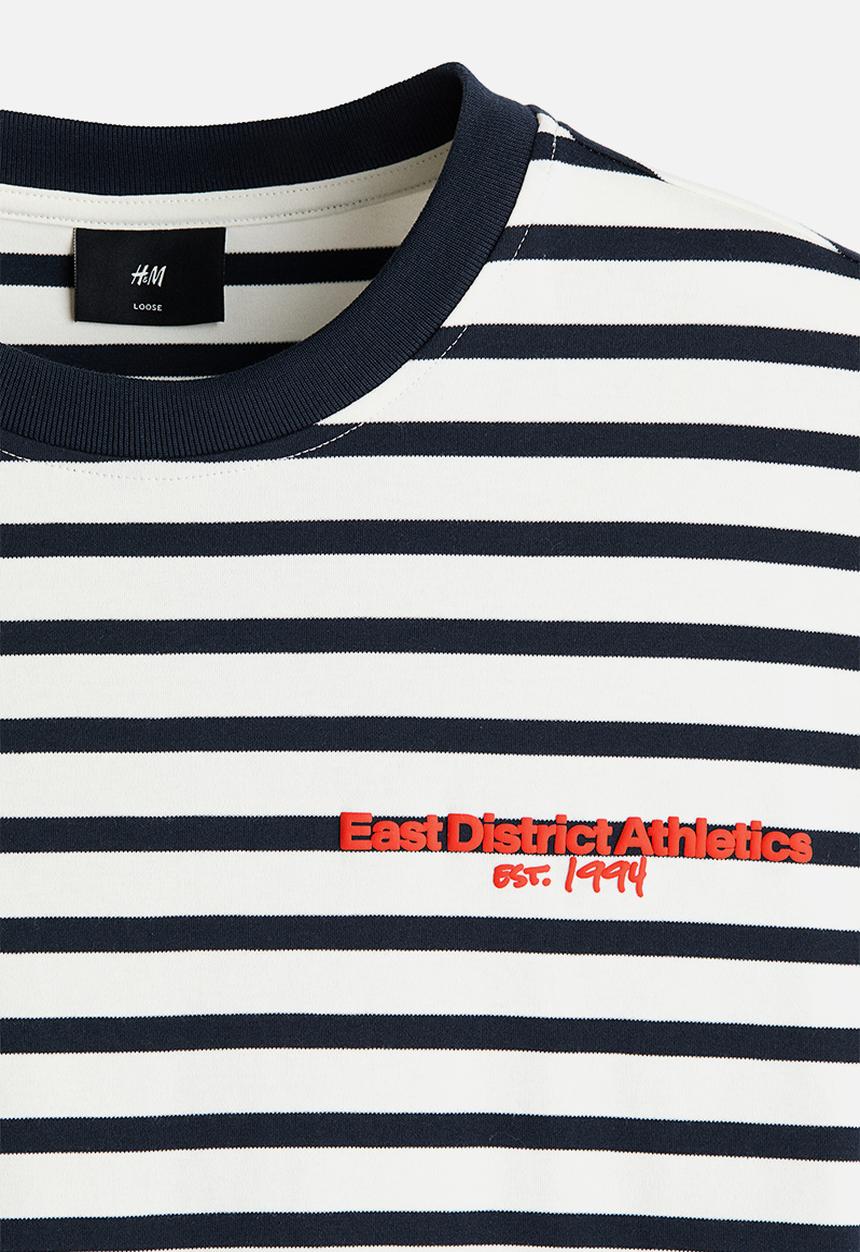 H&M - Loose fit cotton t-shirt - white/striped
