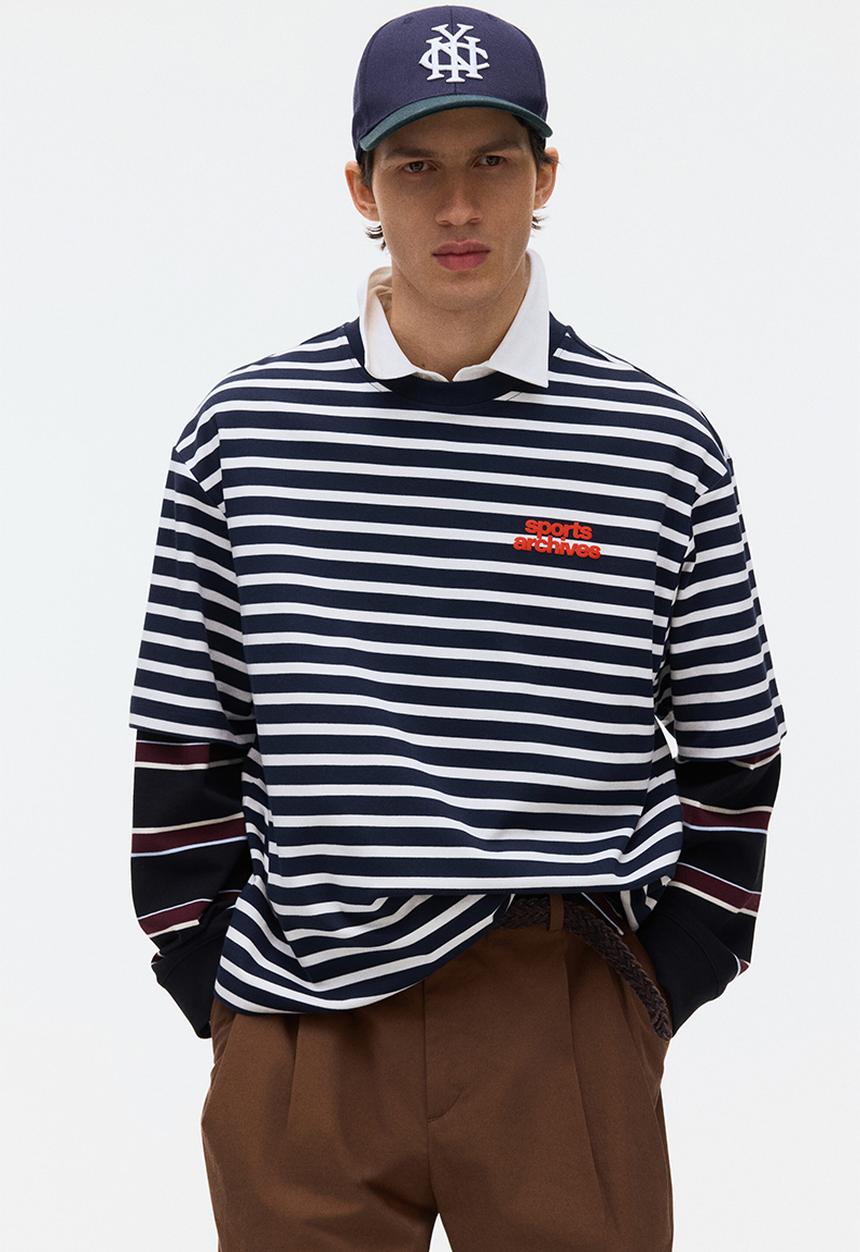 H&M - Loose fit cotton t-shirt - navy blue/striped