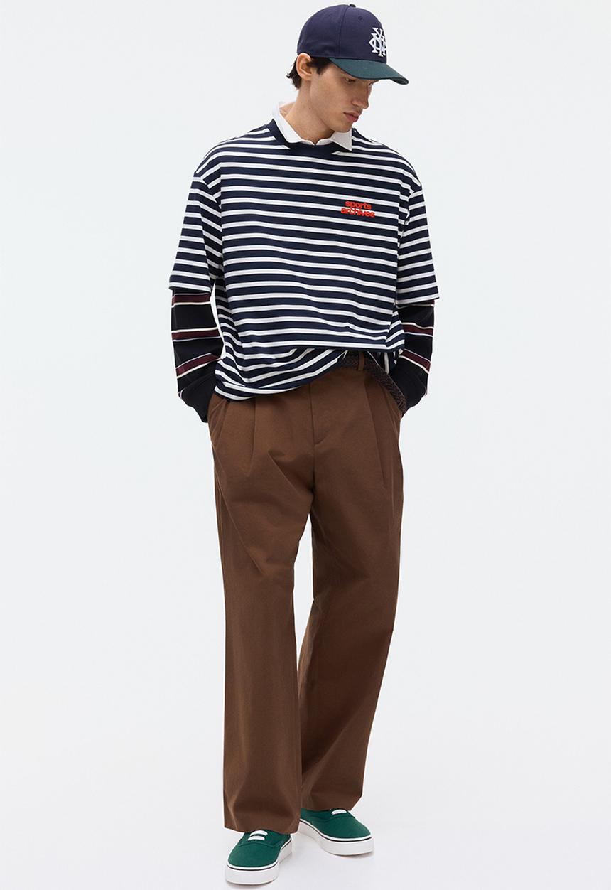 H&M - Loose fit cotton t-shirt - navy blue/striped