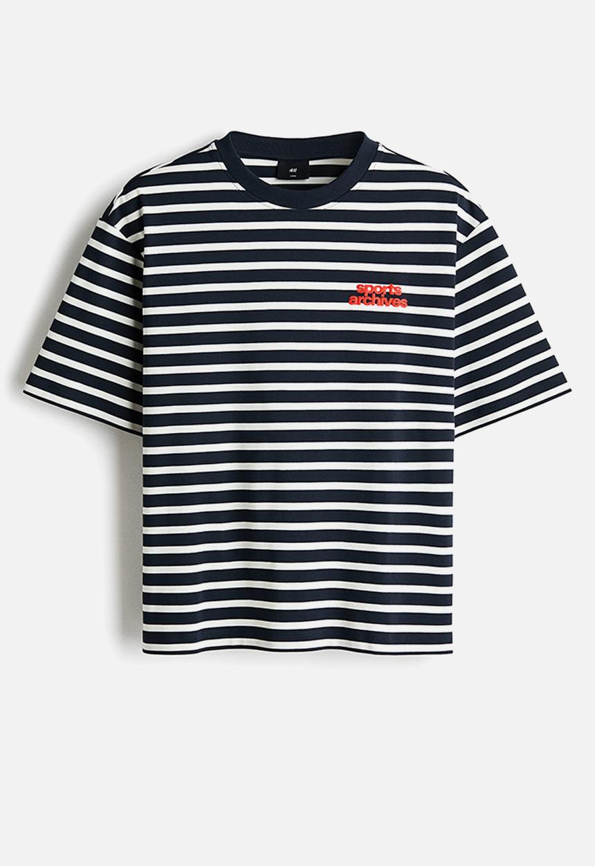 H&M - Loose fit cotton t-shirt - navy blue/striped