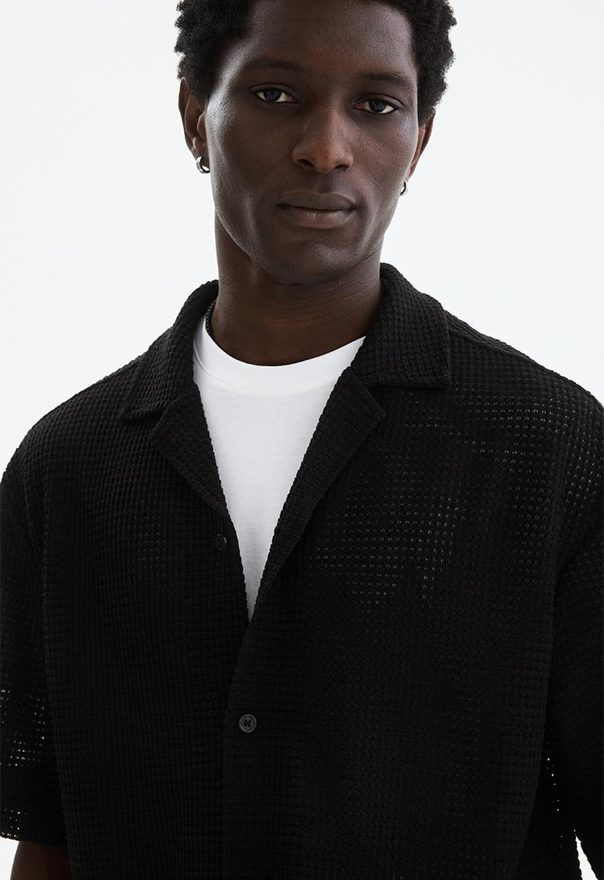 H&M - Relaxed fit textured resort shirt - black