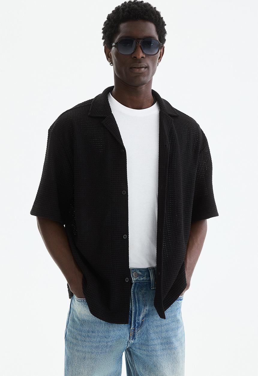 H&M - Relaxed fit textured resort shirt - black