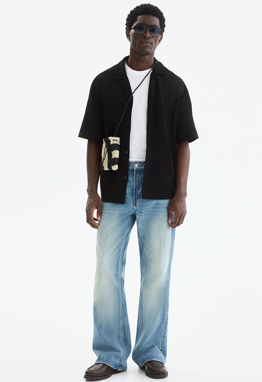 H&M - Relaxed fit textured resort shirt - black