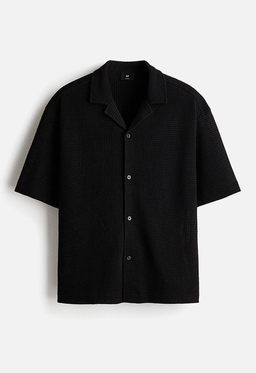H&M - Relaxed fit textured resort shirt - black